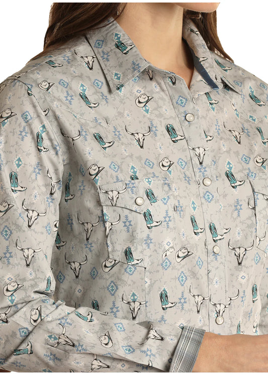 GrayTurquoise Snap Shirt