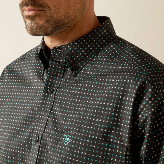 Mens Ariat Charcoal/Turquoise/White Belmont Buttondown Shirt