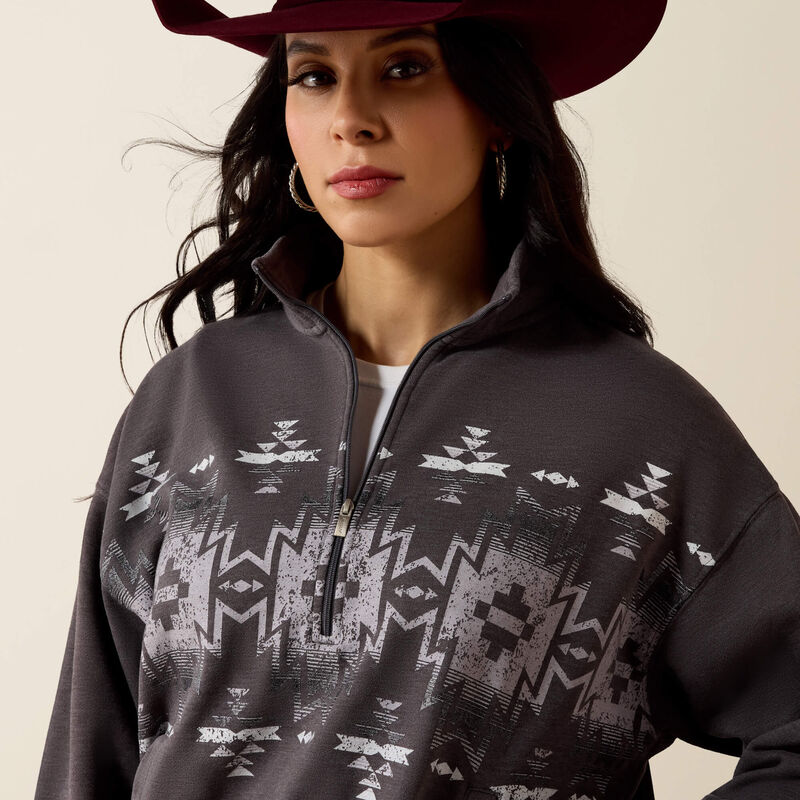 Womens Ariat 1/2 Zip Mineral Wash Charcoal Aztec Print Fern Sweatshirt