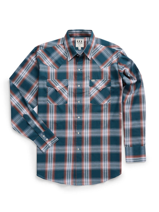 Ely Walker Mens Teal Plaid Snap Shirt