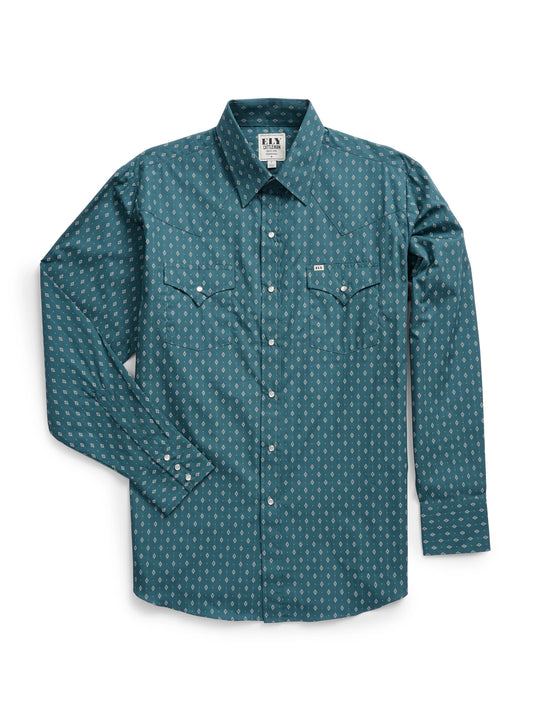 Mens Ely Walker Teal Print Snap Shirt