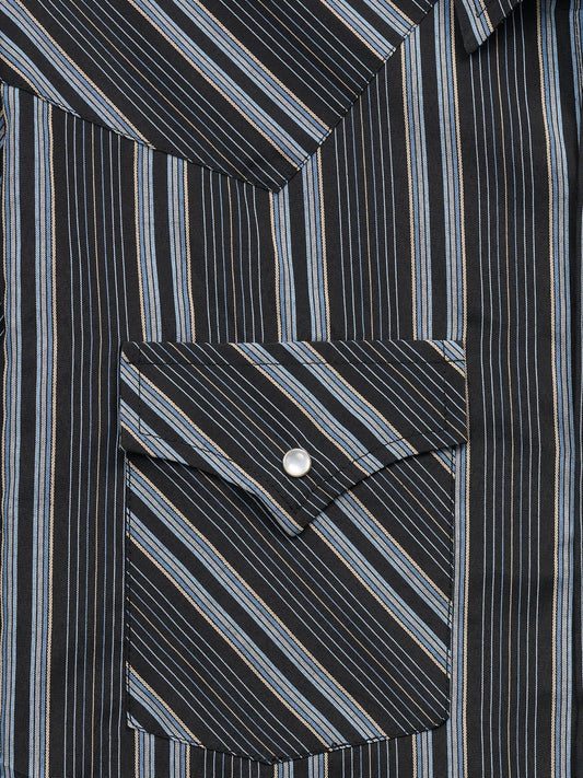 Ely Walker Mens Black/Blue Stripe Snap Shirt