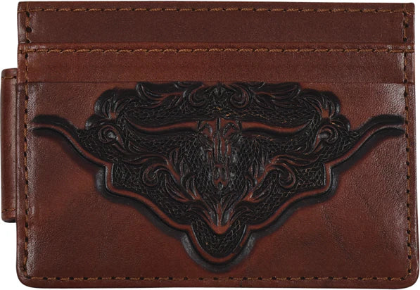 Justin Skull tooled money clip card wallet
