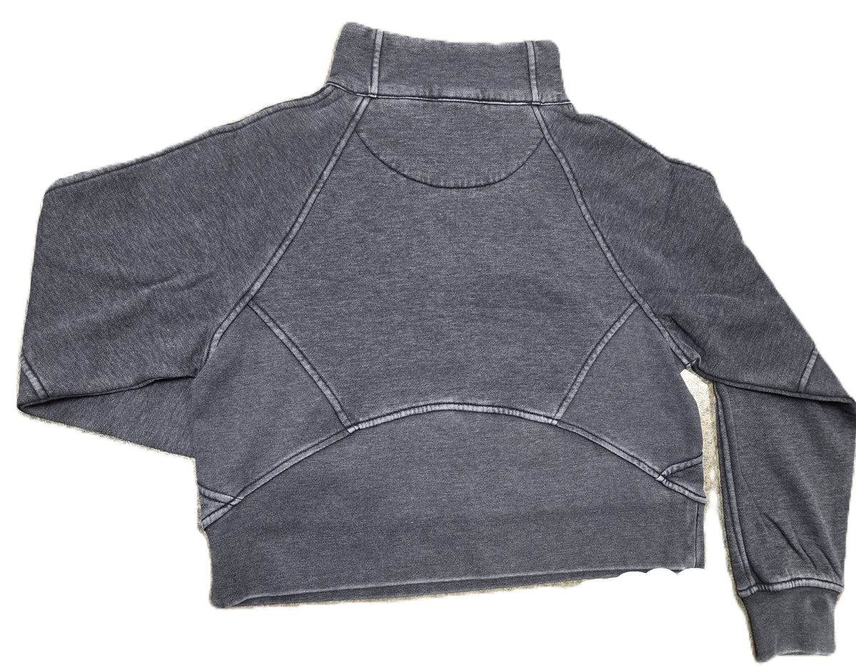 Womens Charcoal Burnout Cropped Fleece 1/2 zip Sweatshirt