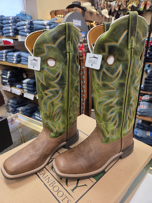 Kids Smoky Mountain Green/Brown Buckaroo Boot Size 6