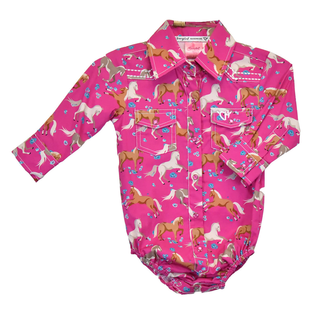 Infant Pink Horses/Flowers One-piece Shirtsie Romper