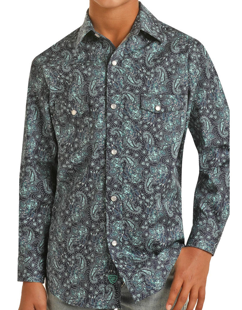 Boys Blue Paisley Snap