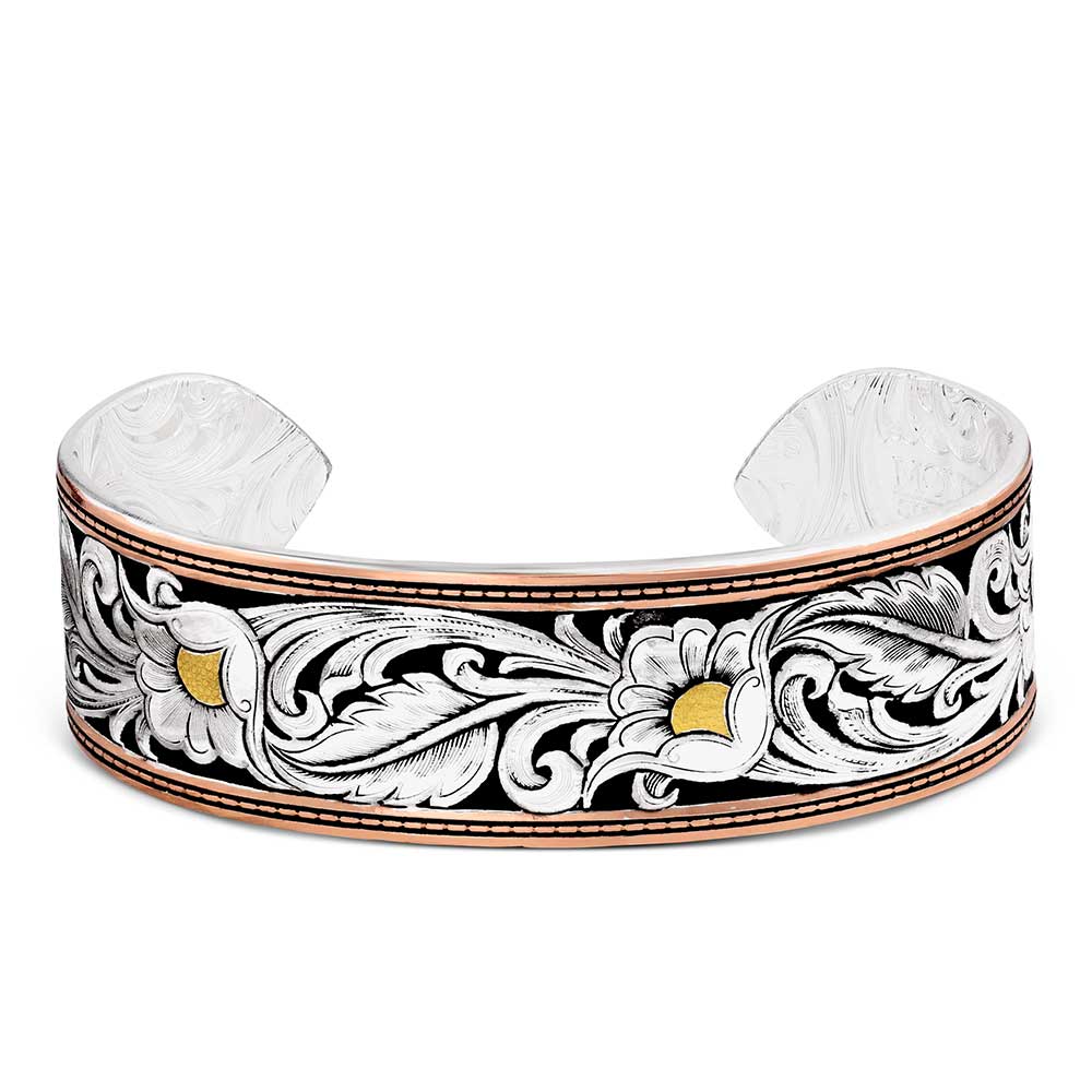 Montana Silversmith Gold Silver Copper Leather Pattern Cuff Bracelet