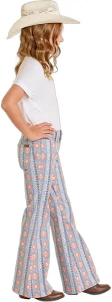 Girls Rock & Roll Cowgirl Blue/Peach Aztec Jean