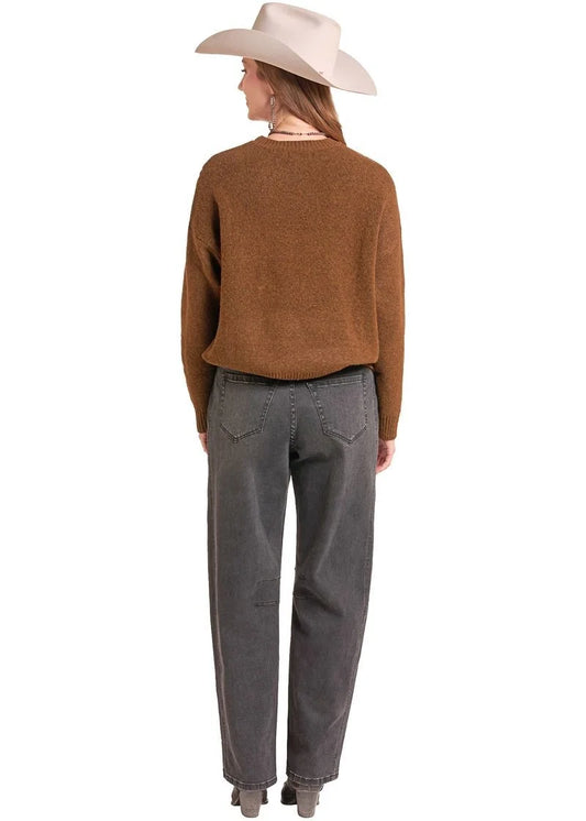 Womens Rock & Roll Rust Bootstitch Crew Sweater
