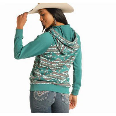 Teal Aztec Contrast Sleeve Hood