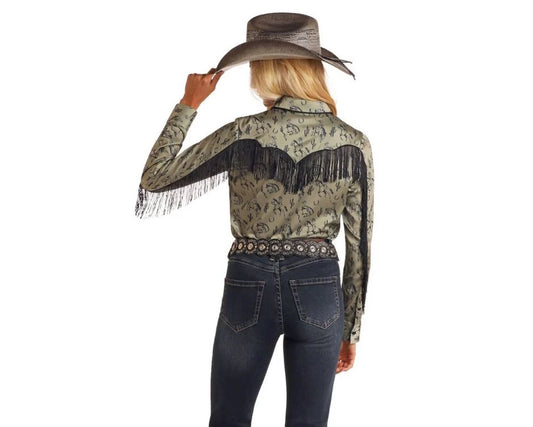 RNR Olive Fringed Snap