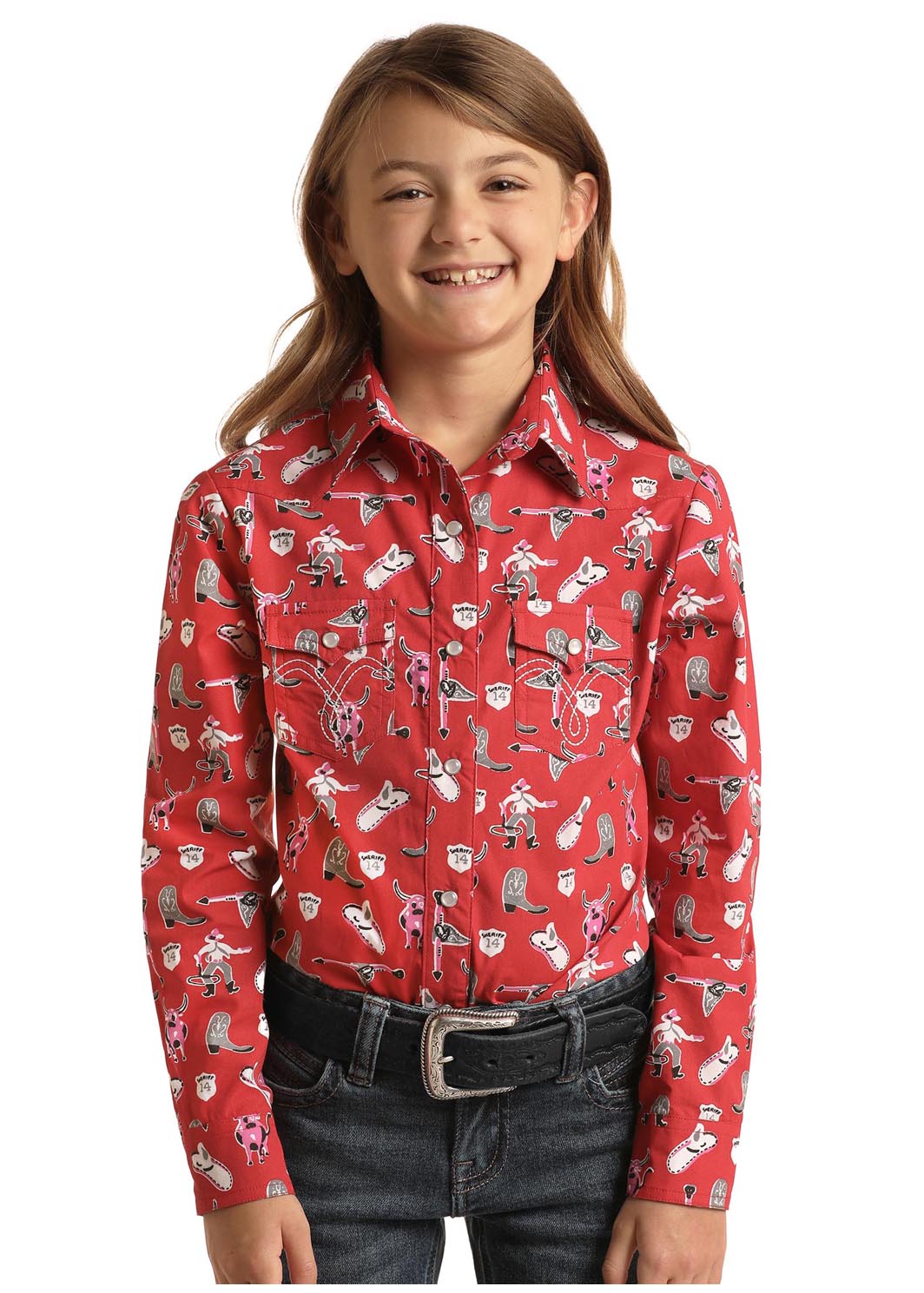 Girls Retro Red Western Snap