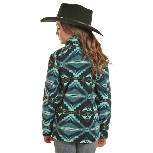 Girls Blue/Green Aztec 1/4 Zip Fleece
