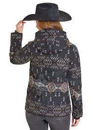 Womens Black Aztec Print Puffer Hooded Jacket