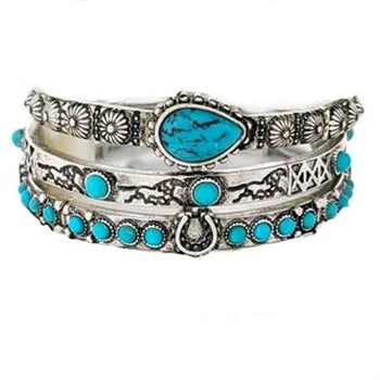 Triple Set Stretch Bracelent with Turquoise and Silver