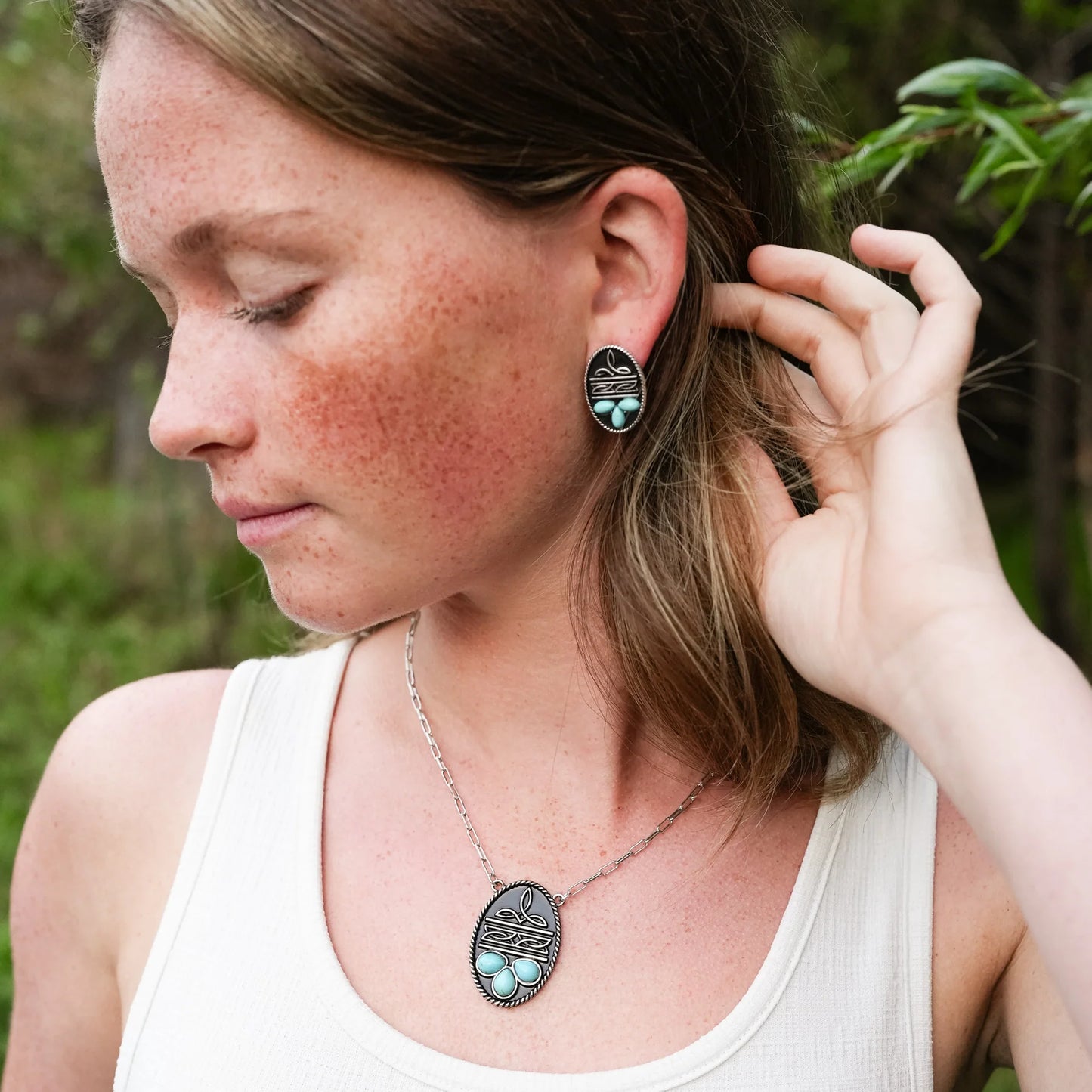 Bootstitch and Turquoise Stud Earrings