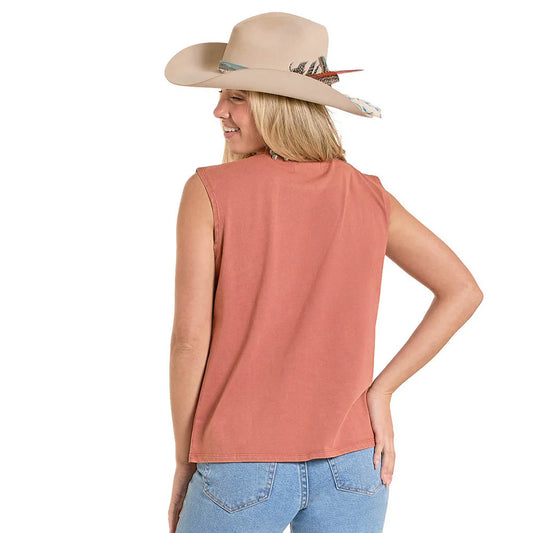 Sleeveless Studded Rust Cotton Tee