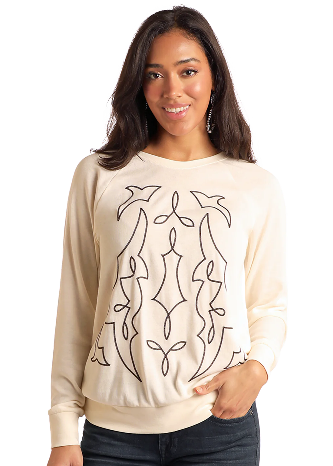 Cream Bootstitch Long Sleeve Crew