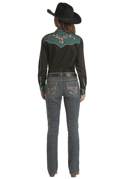Retro Black/Teal Embroidered Shirt