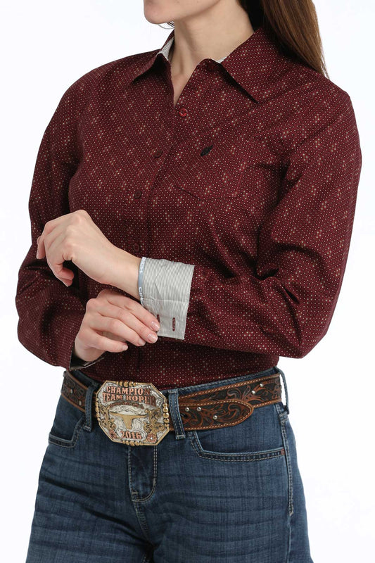 Womens Cinch Burgundy Print Shirt