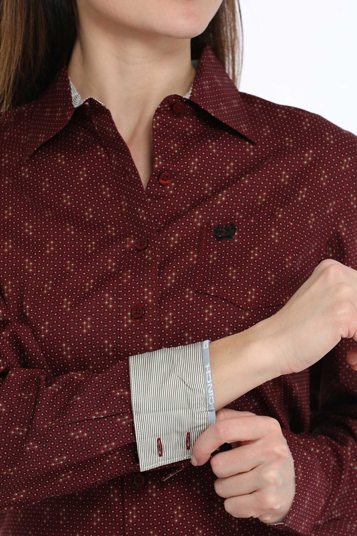 Womens Cinch Burgundy Print Shirt