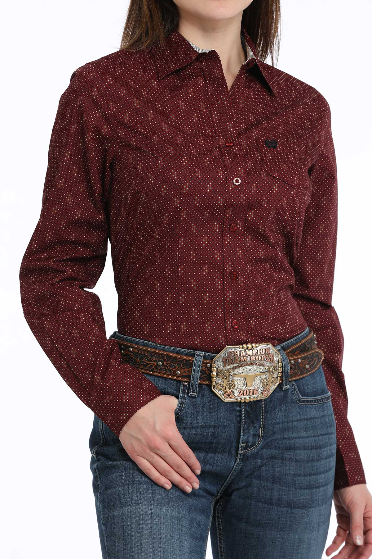 Womens Cinch Burgundy Print Shirt