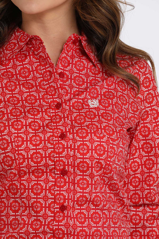 Womens Cinch Red Print Shirt