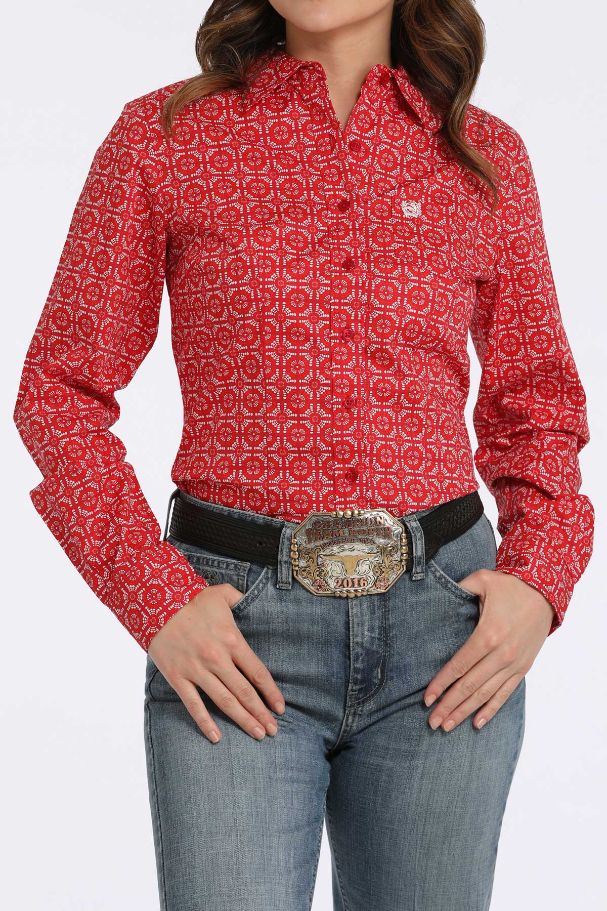 Womens Cinch Red Print Shirt
