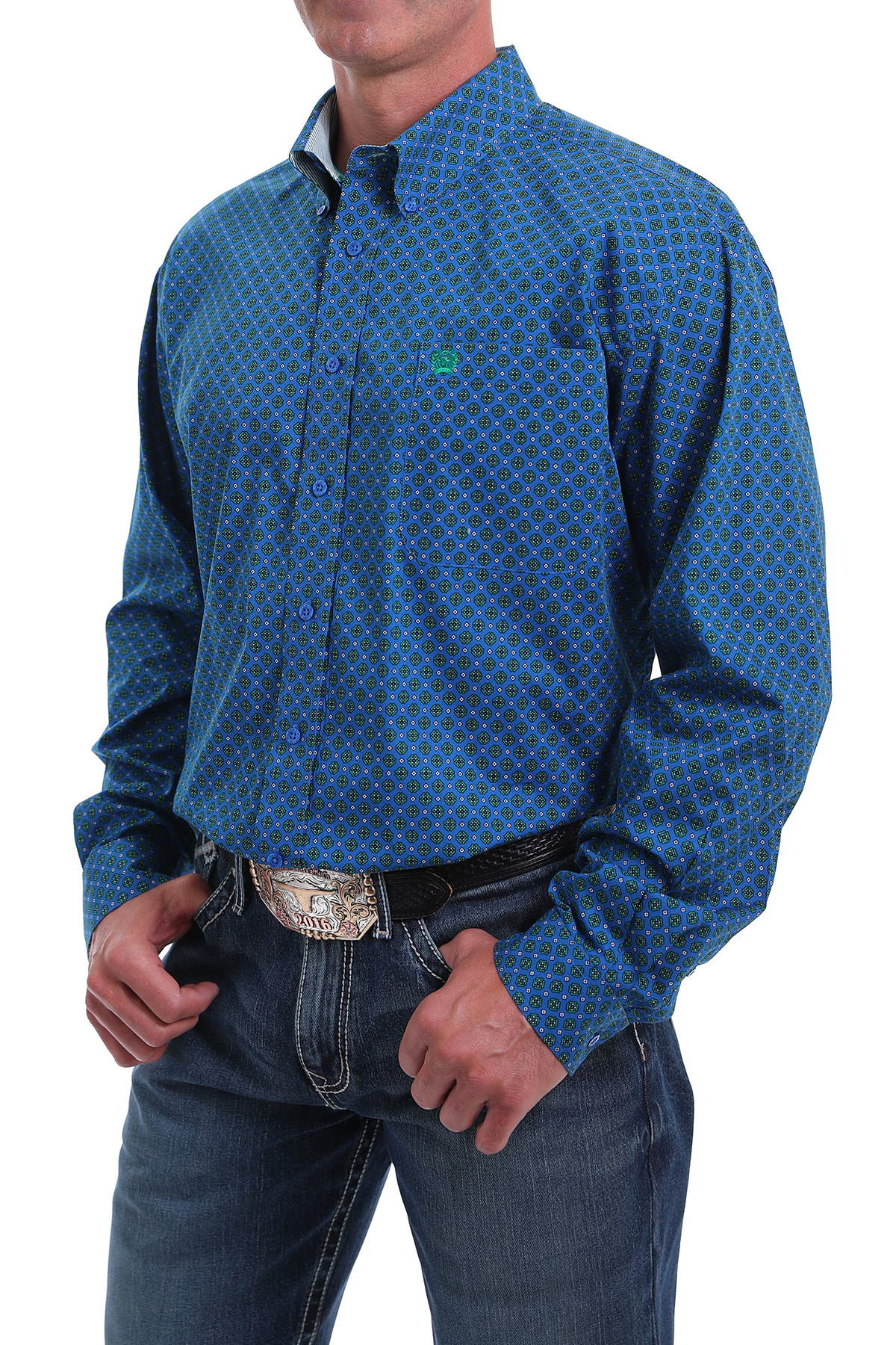 Mens Cinch Royal Blue/Green Shirt