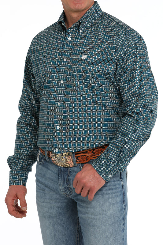 Mens Teal Geometric Print