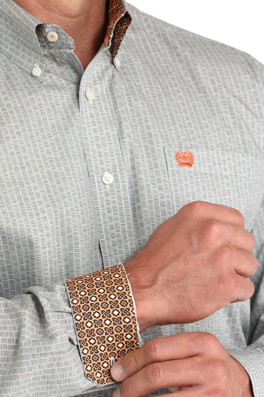 Mens Cinch Grey Long-Sleeve Print Buttondown