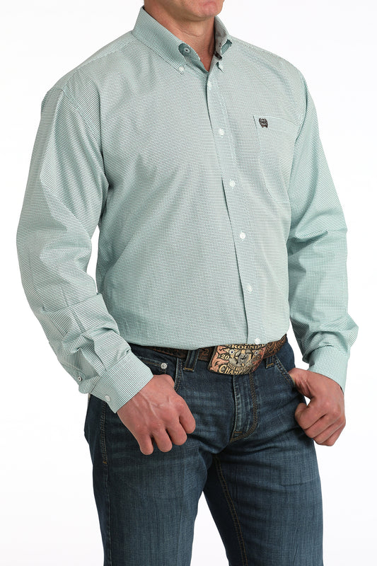 Mens Cinch Light Blue/Green Long Sleeved Button Shirt
