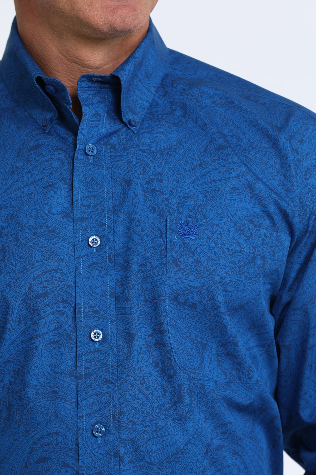 Cinch Mens Classic Fit Royal Blue Paisley Print Buttondown Shirt