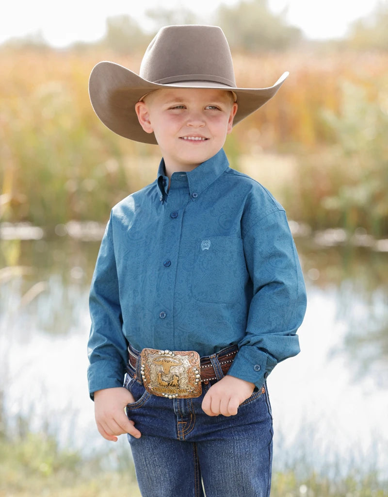 Boys Cinch Teal Tone On Tone Paisley Buttondown Shirt