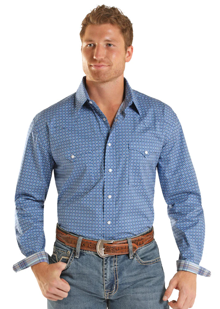 Mens Panhandle Slim Roughstock Blue Diamond Snap Shirt