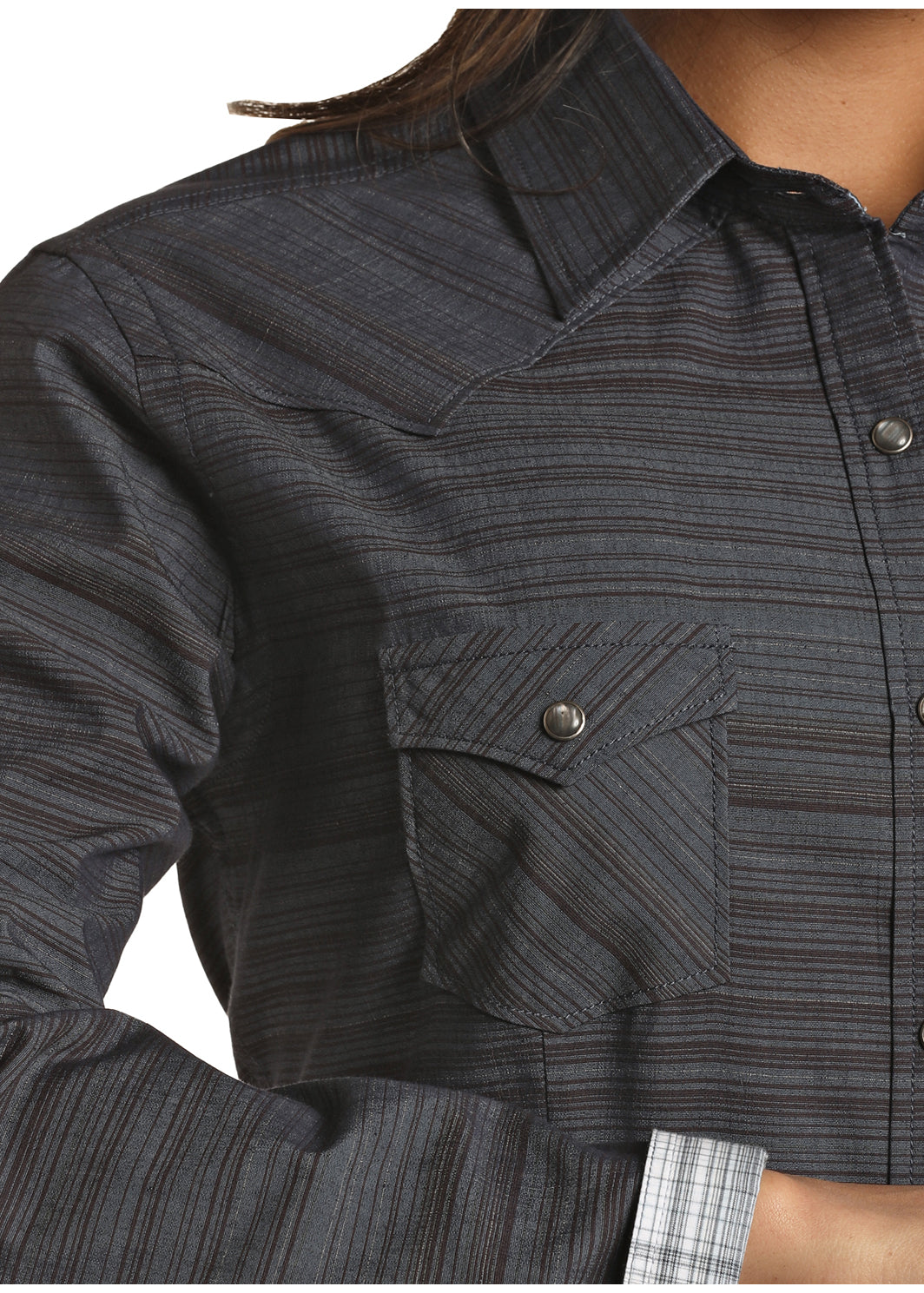 Navy Blue Striped Snap Shirt