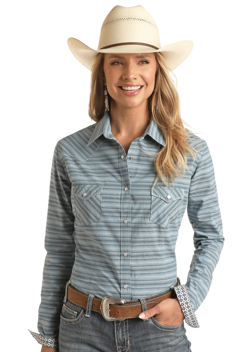 Light Blue Striped Western Shirt