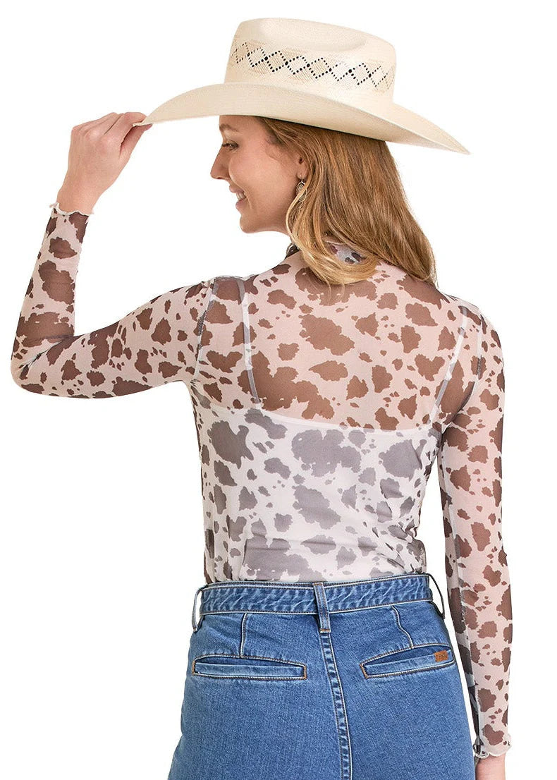 Womens Cow Print Mesh Top