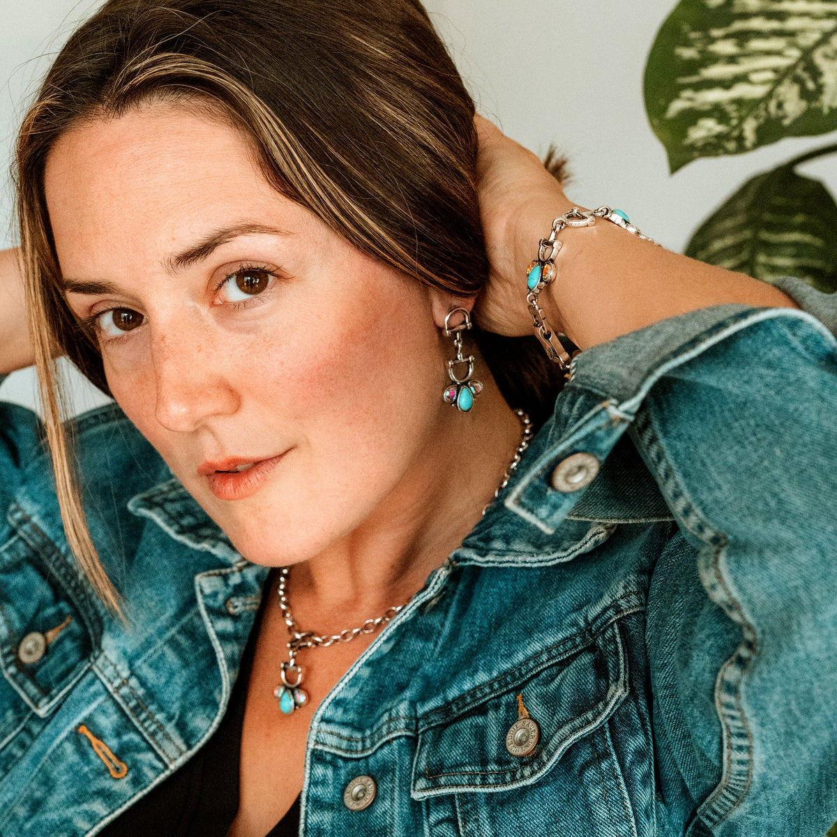 Snaffle Bit Earrings with Turquoise and AB Stones