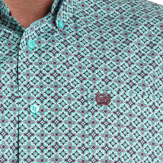 Mens Cinch Turquoise/Purple Print Classic Fit Shirt