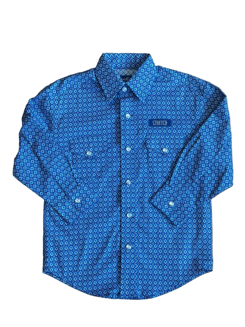 Boys Panhandle Slim Blue Diamond Print Snap Shirt
