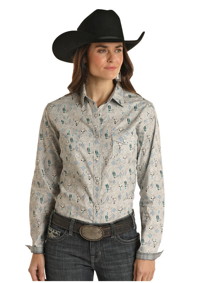 GrayTurquoise Snap Shirt