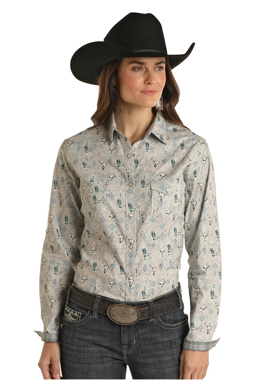 GrayTurquoise Snap Shirt