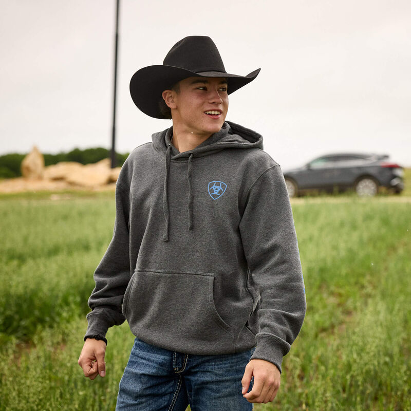 Ariat Mens Charcoal Heather Logo Hooded Sweatshirt