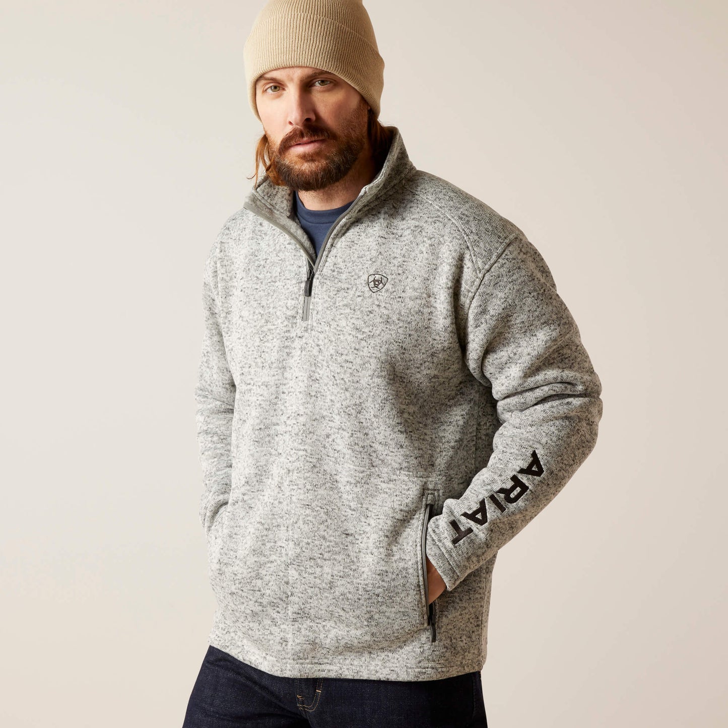 Mens Ariat 1/4 Zip Caldwell Heathered Gray Pullover
