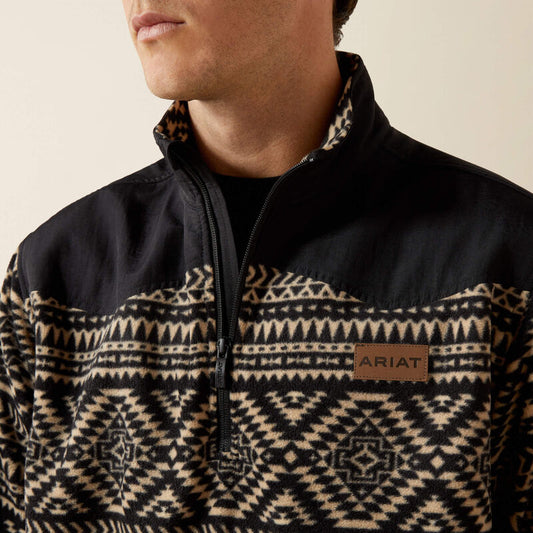 Mens Ariat Black Southwest Fleece 1/4 Zip Sweater