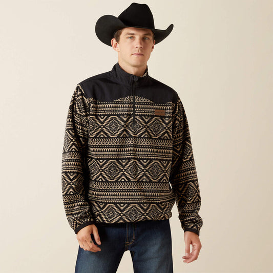 Mens Ariat Black Southwest Fleece 1/4 Zip Sweater