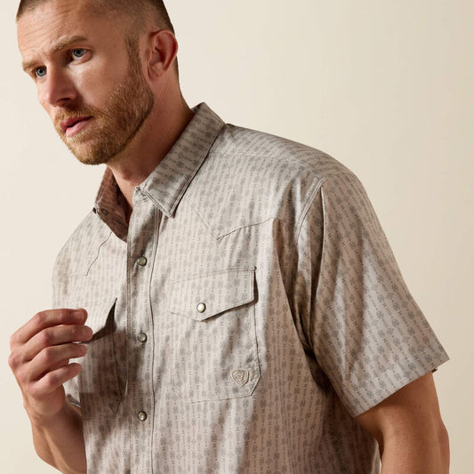 Mens Ariat Ventek Short-Sleeve Snap Shirt Tan