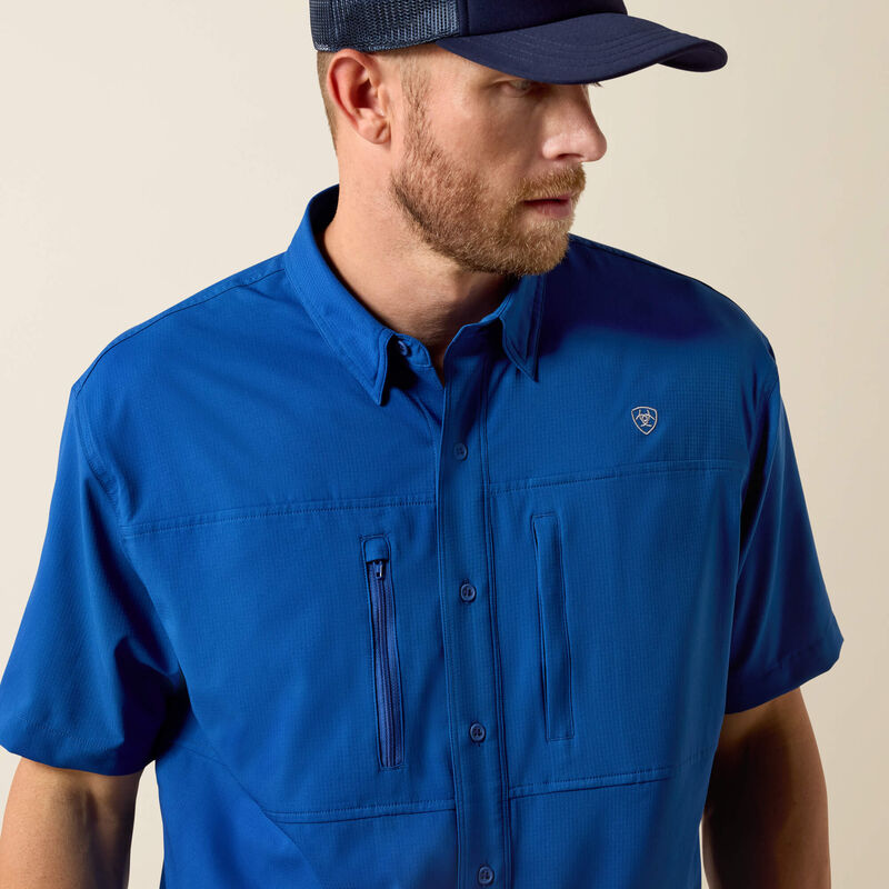 Mens Ariat Ventek Short-Sleeve Button Shirt Blue